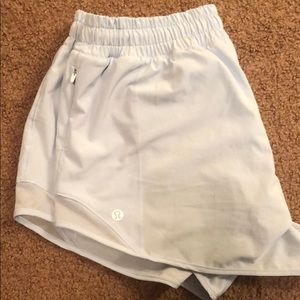 4” lulu lemon shorts, baby blue hotty hot